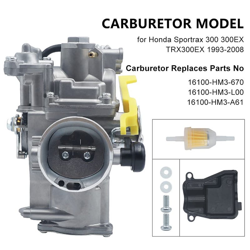 Triumilynn 300EX Carburetor Replacement for Honda Sportrax 300 300EX TRX300EX 1993-2008 Replace 16100-HM3-670/16100-HM3-L00 / 16100-HM3-A61 - Image 4
